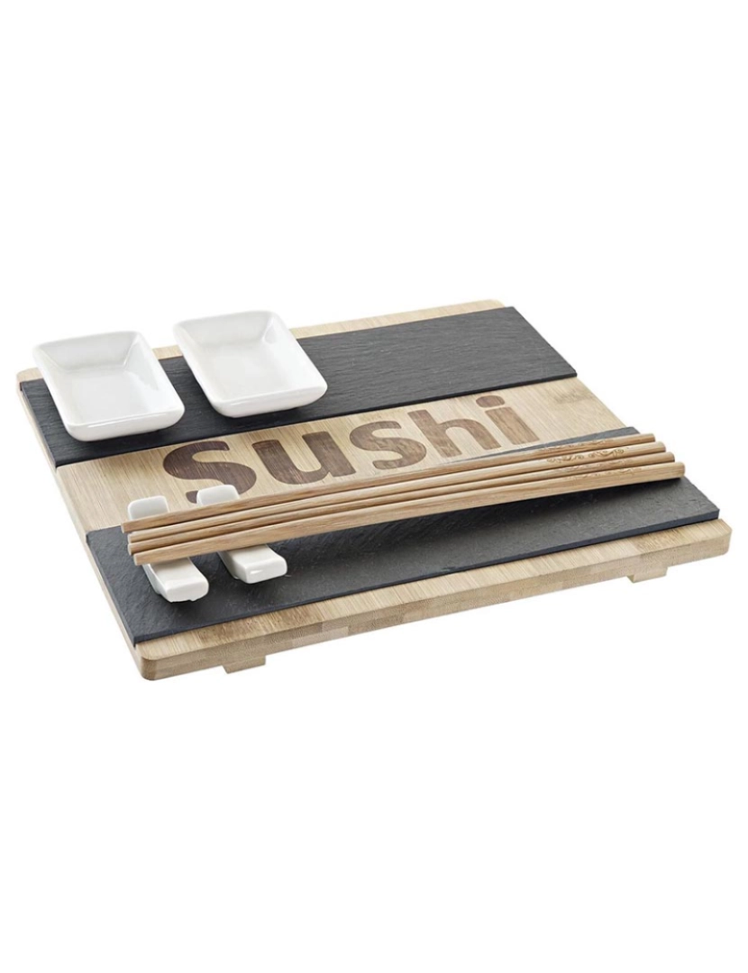 DKD Home - Conjunto de sushi DKD Home Decor Preto Natural Bambu Ardósia Oriental 25 x 22 x 3 cm