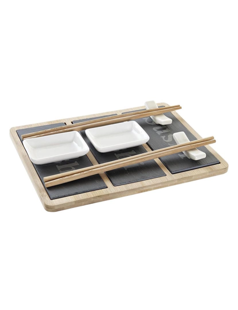 DKD Home - Conjunto de sushi DKD Home Decor Bambu Ardósia Preto Natural Oriental 25 x 19 x 3 cm