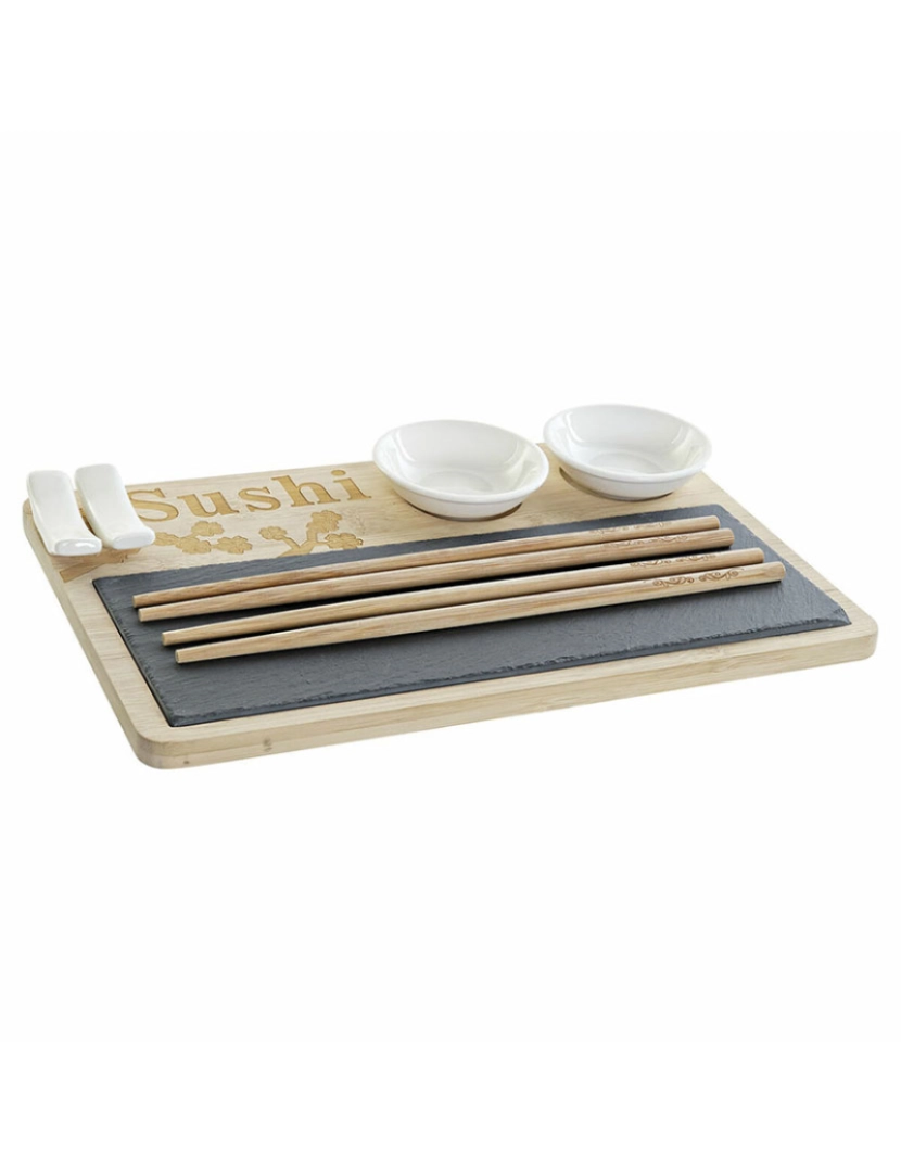 DKD Home - Conjunto de sushi DKD Home Decor PC-186227 Branco Preto Natural Bambu Ardósia Moderno Oriental 28,5 x 18,5 x 2,6 cm (9 Peças) (2