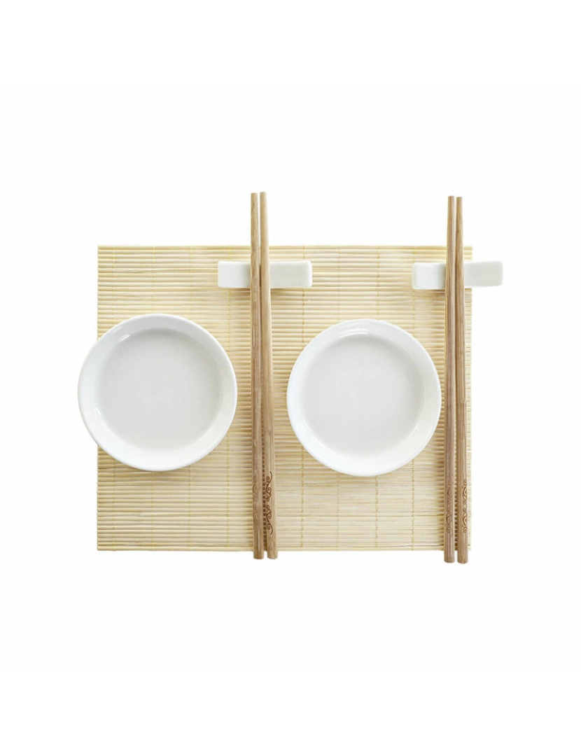 DKD Home - Conjunto de sushi DKD Home Decor Bambu Plástico Grés Branco Natural Oriental 28,8 x 19,8 x 3 cm (7 Peças) (28,8 x 19,8 x 3 cm)