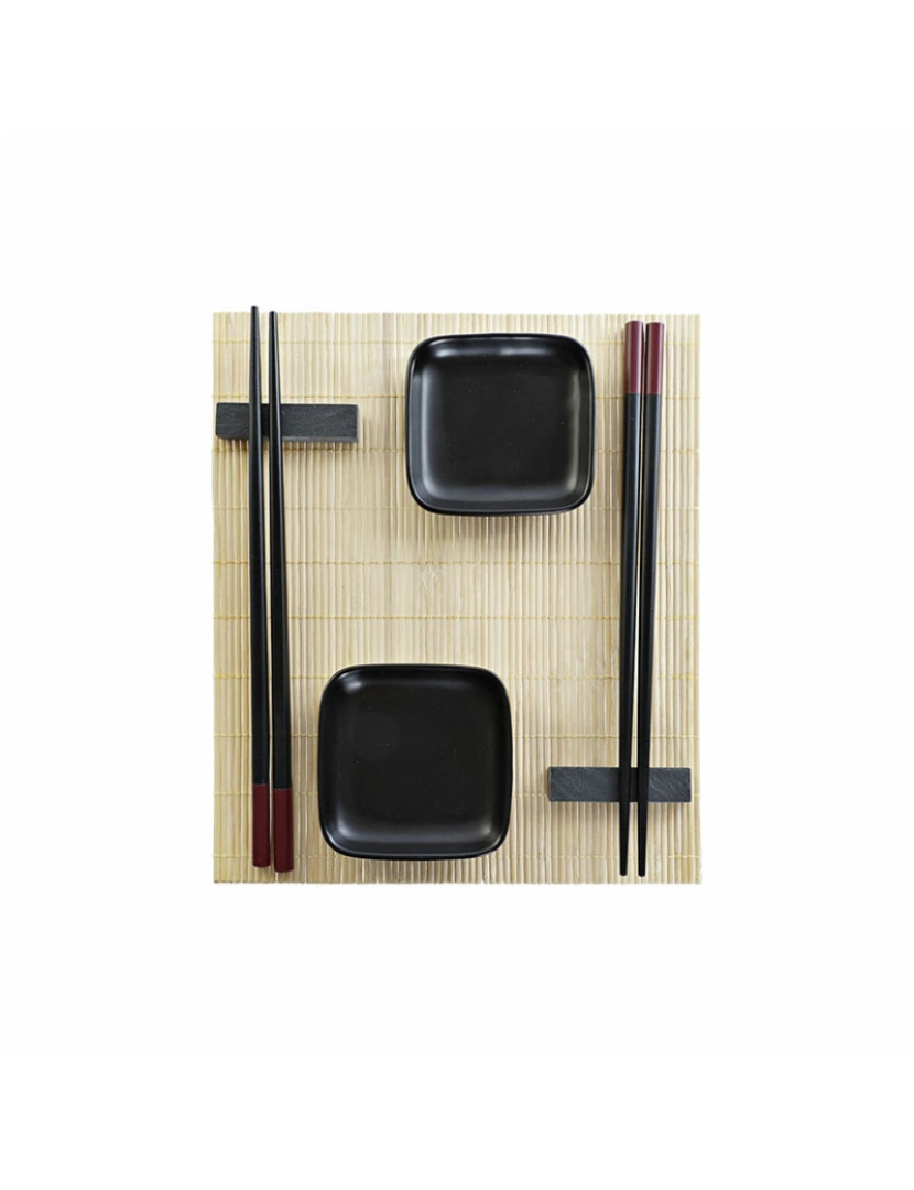 DKD Home - Conjunto de sushi DKD Home Decor Preto Natural Metal Bambu Grés Oriental 30 x 40 cm 27,8 x 17,8 x 3 cm (7 Peças) (27,8 x 17,8 x 