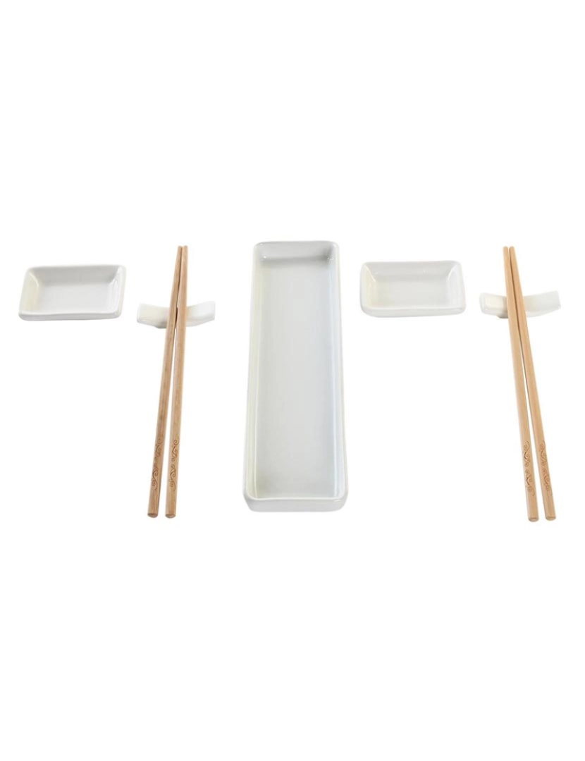 DKD Home - Conjunto de sushi DKD Home Decor 24 x 7 x 2 cm Natural Branco Grés Oriental