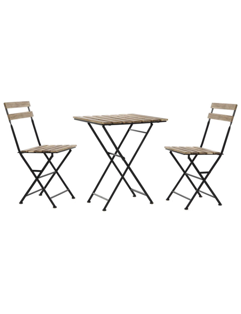 It - Conjunto De Mesa Com Cadeiras Preto Metal Castanho Pinheiro (3 Pcs)