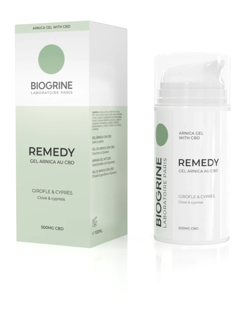 Biogrine - Biogrina - Arnica Remedy Gel - Tratamento de reparador com 1000mg de CBD - Girofle e Cypress Perfume - 100ml
