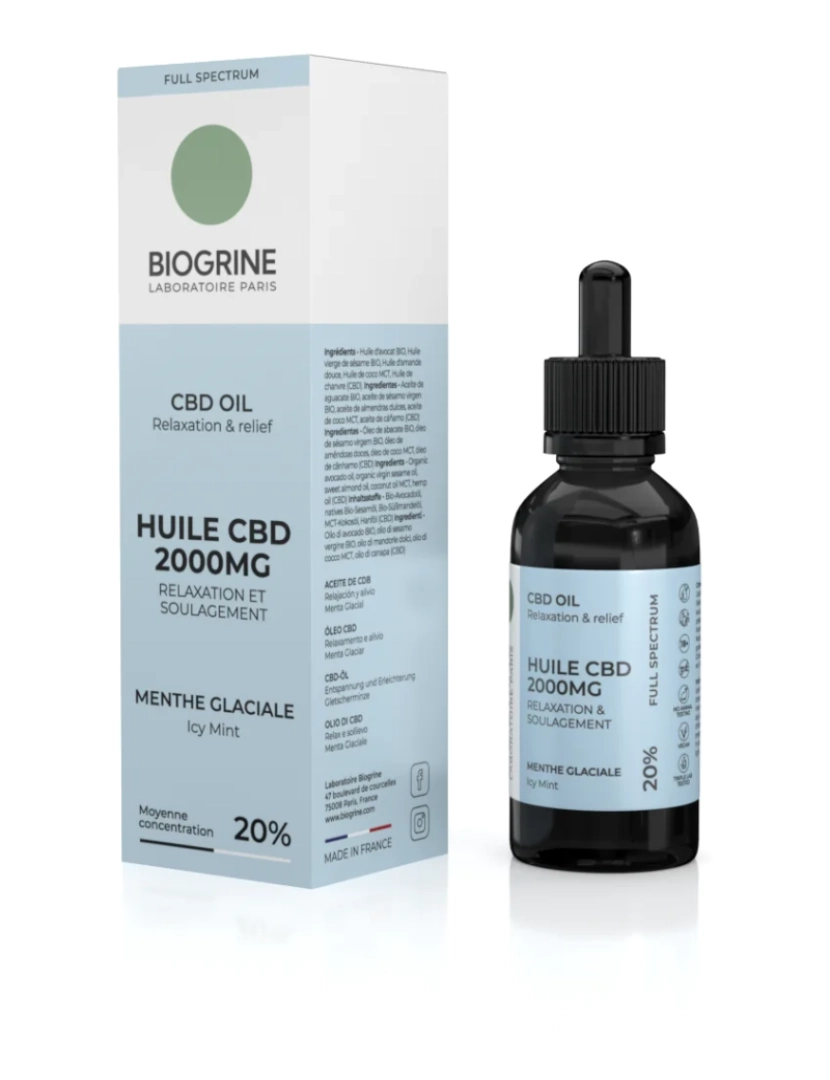 Biogrine - BIOGRINA - CBD Oil 2000mg Full Spectrum 20% - Relaxamento e alívio - sabor gelado de menta 10ml vegan