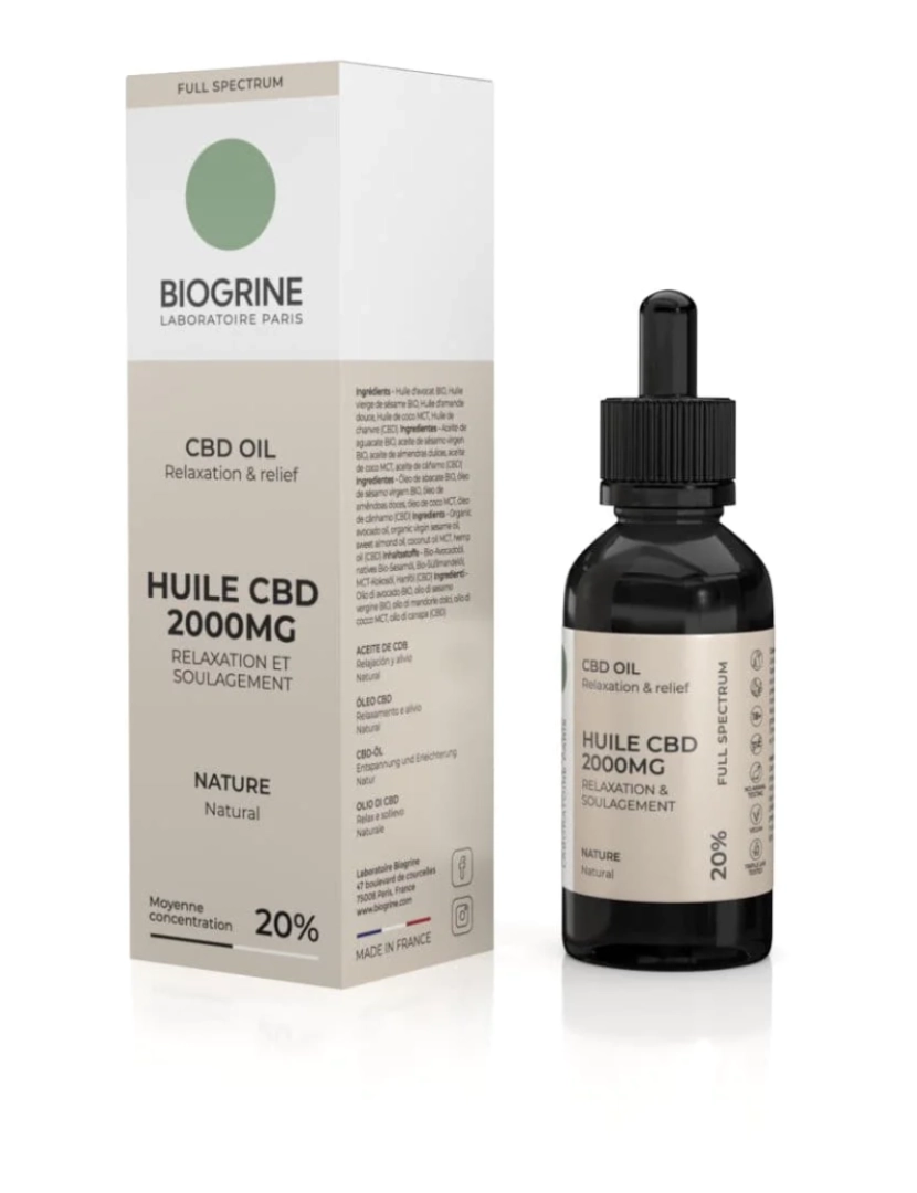 Biogrine - BIOGRINA - CBD Oil 2000mg Full Spectrum 20% - Relaxamento e alívio - Natureza sabor 10ml Vegan