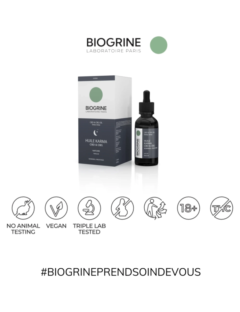 imagem de BIOGRINA - Óleo de karma em CBD CBG - Sono profundo - Reparador - Rico em vitamina C e E - Nature 10 ml Vegan3