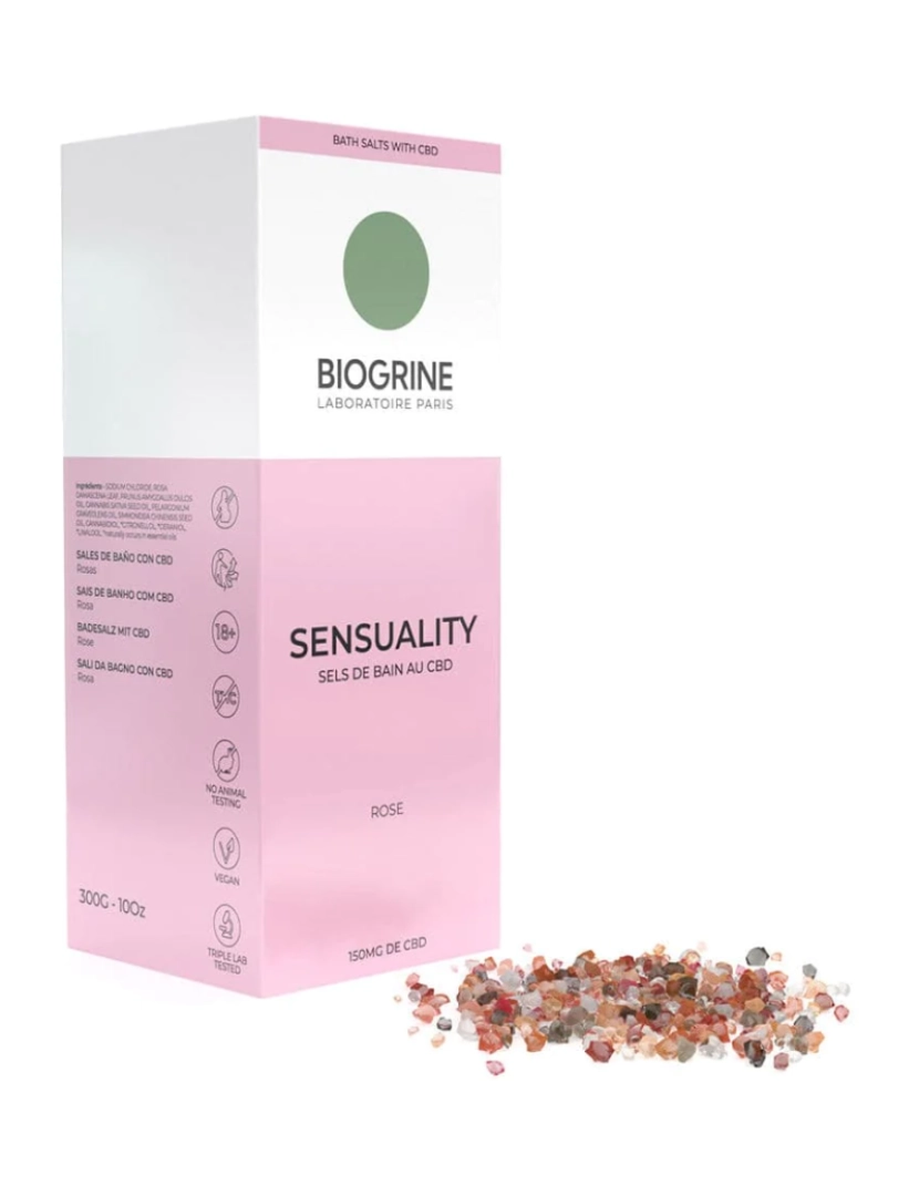 Biogrine - Biogrina - "Sensualidade" - Sais de banho CBD - Rose - relaxando -150mg de CBD 300G
