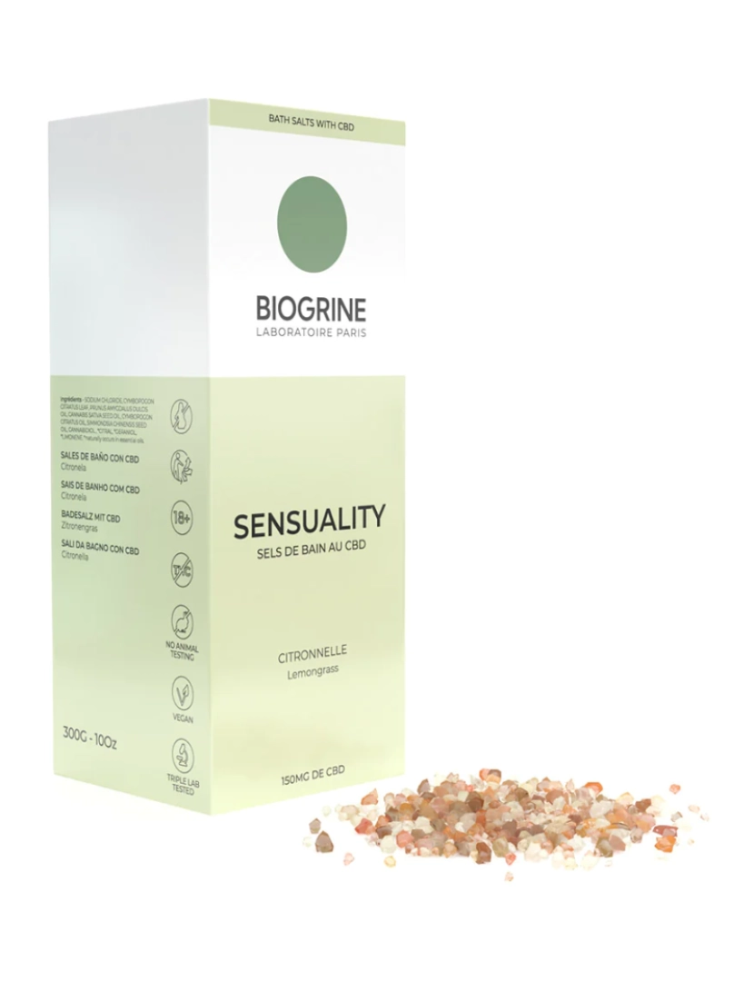 Biogrine - BIOGRINA - "Sensualidade" - Sais de banho CBD - LemonGrass - Relaxing - 150mg de CBD 300G