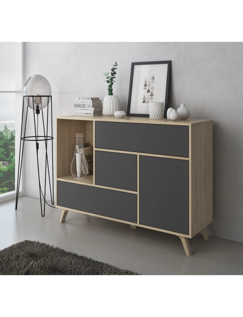 imagem de Skraut Home - Buffet para Salon Ou Salle à Manger - 86 X 120 X 40 Cm - Finish Oak/Gris2