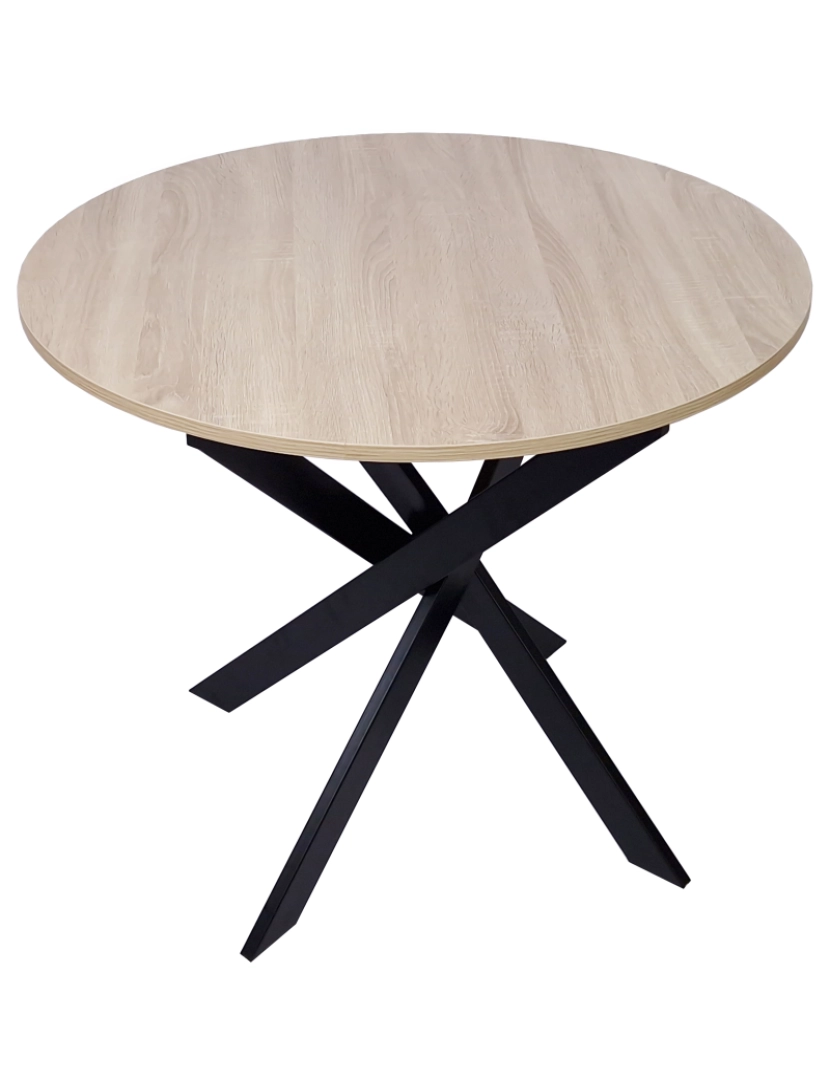 imagem de Skraut Home - Mesa de jantar redonda ZEN - 90x90x77 cm - Capacidade para 4 pessoas - Cor carvalho - Pés metálicos preto lacado mate1