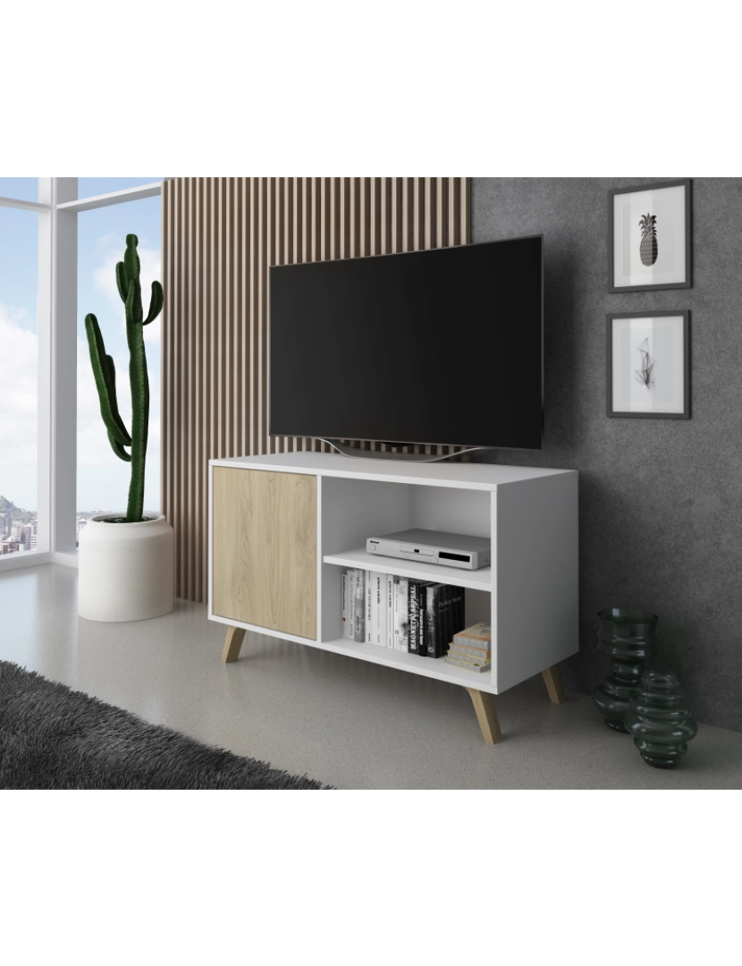 imagem de Skraut Home - Mobiliário Tv De Salon - 57 X 95 X 40 Cm - Tv 32/40" Branco/Chêne finish2