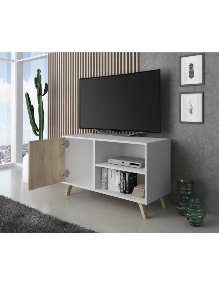 imagem de Skraut Home - Mobiliário Tv De Salon - 57 X 95 X 40 Cm - Tv 32/40" Branco/Chêne finish3