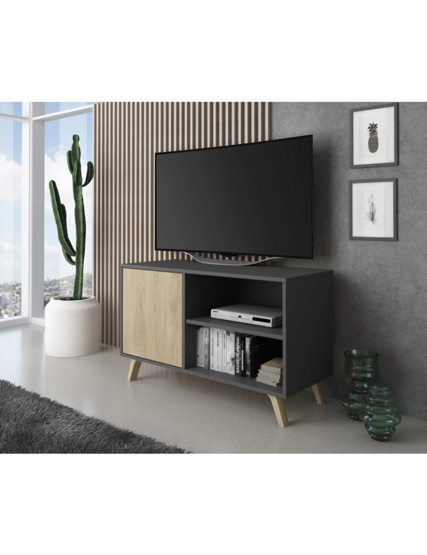 imagem de Casa de Skraut - Mobiliário Tv De Salon - 57 X 95 X 40 Cm - Tv 32/40" Finish Grey/Chêne2