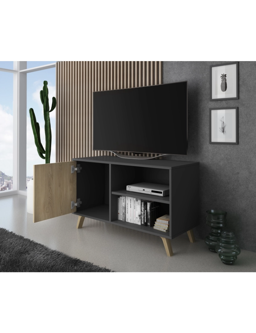 imagem de Casa de Skraut - Mobiliário Tv De Salon - 57 X 95 X 40 Cm - Tv 32/40" Finish Grey/Chêne3