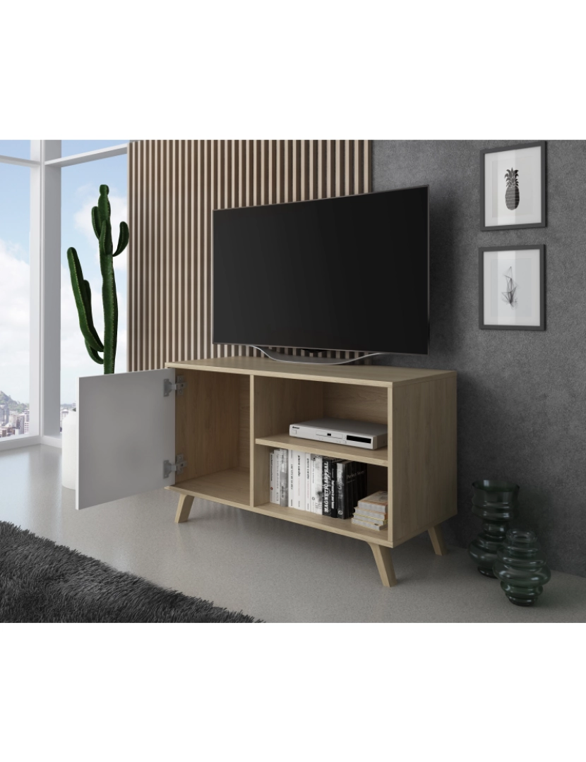 imagem de Skraut Home - Mobiliário Tv De Salon - 57 X 95 X 40 Cm - Tv 32/40" Oak/White finish3