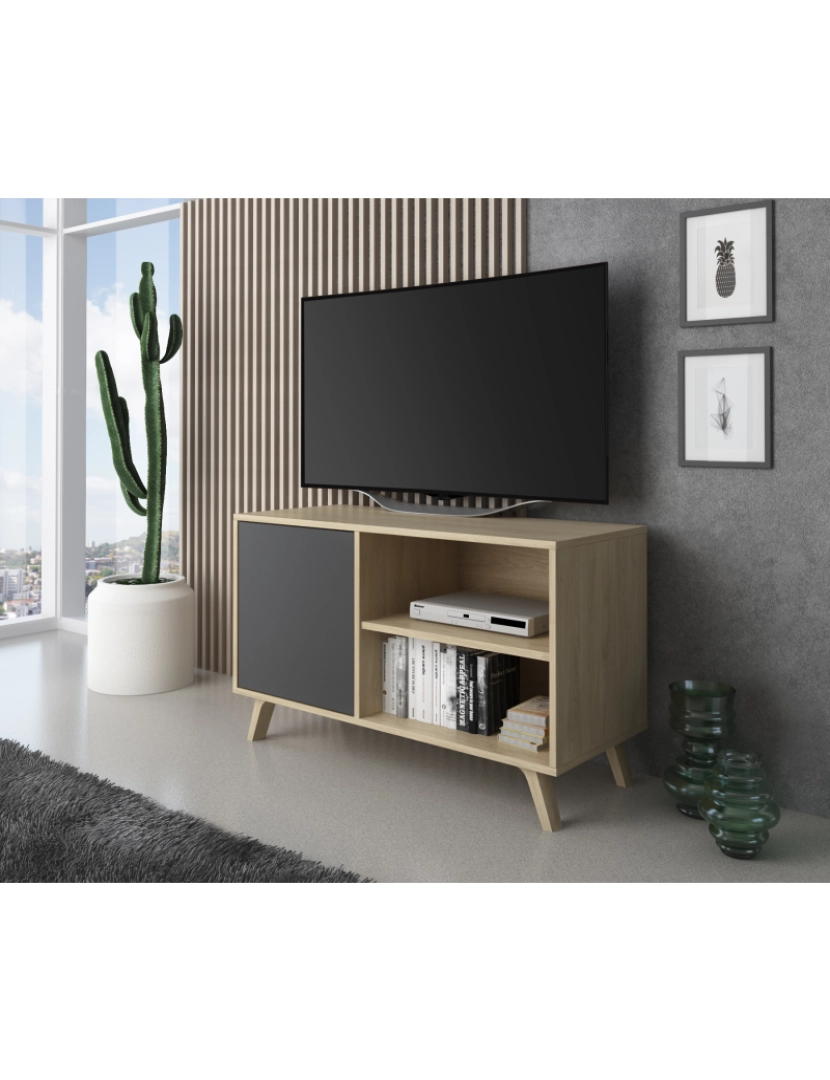 imagem de Skraut Home - Mobiliário Tv De Salon - 57 X 95 X 40 Cm - Tv 32/40" Oak/Gris finish2