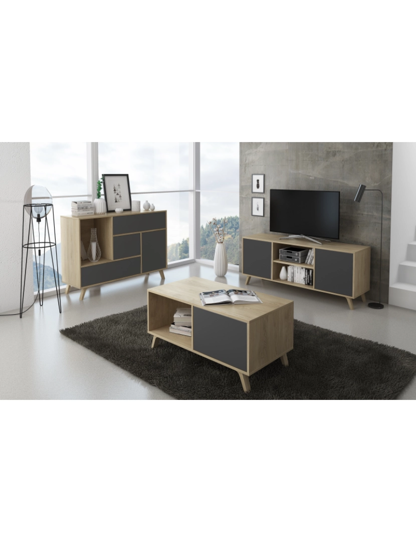 imagem de Skraut Home - Mobiliário Tv De Salon - 57 X 95 X 40 Cm - Tv 32/40" Oak/Gris finish4