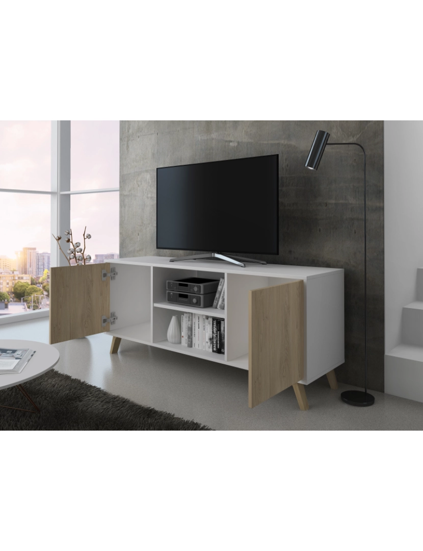 imagem de Skraut Home - Mobiliário Tv para salão - 57 X 140 X 40 Cm - Tv 32/40/50/55/60" Branco/Chêne finish3