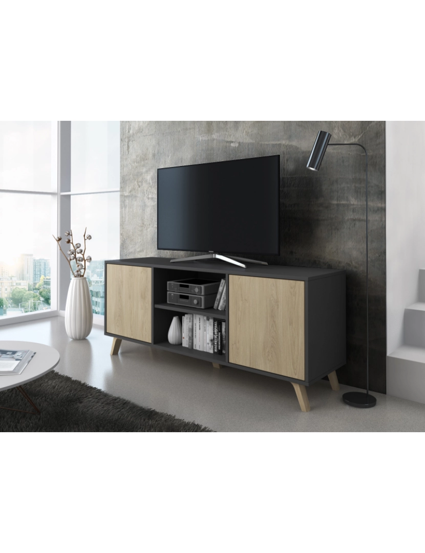 imagem de Casa de Skraut - Mobiliário Tv para Salão - 57 X 140 X 40 Cm - Tv 32/40/50/55/60" Finish Grey/Chêne2