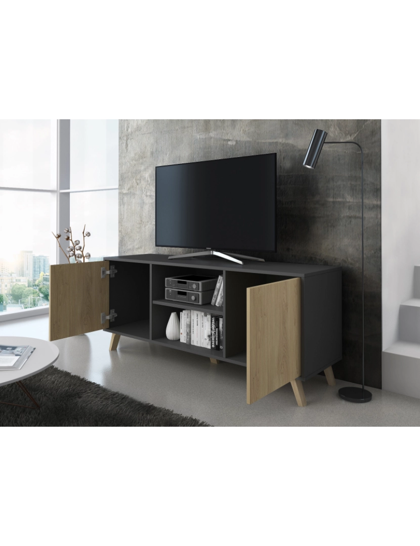 imagem de Casa de Skraut - Mobiliário Tv para Salão - 57 X 140 X 40 Cm - Tv 32/40/50/55/60" Finish Grey/Chêne3