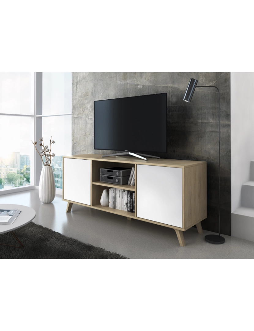 imagem de Skraut Home - Mobiliário Tv para salão - 57 X 140 X 40 Cm - Tv 32/40/50/55/60" Finish Oak/White2