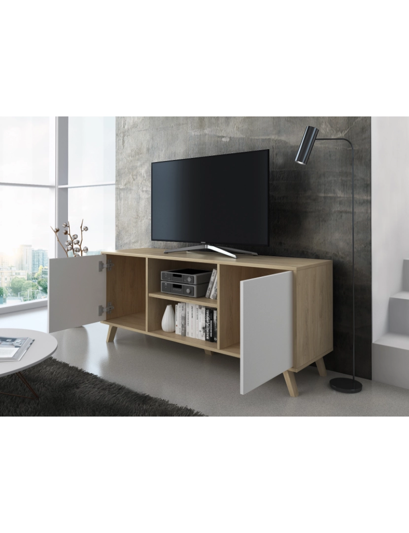 imagem de Skraut Home - Mobiliário Tv para salão - 57 X 140 X 40 Cm - Tv 32/40/50/55/60" Finish Oak/White3