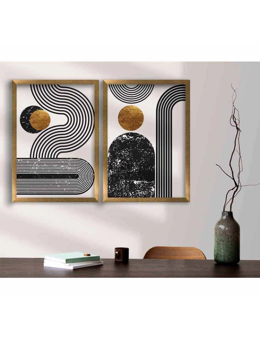 ASR - Conjunto 2 Quadros MDF Mid Century Black/Gold