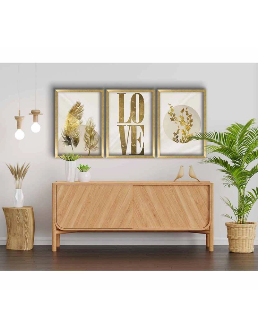 ASR - Conjunto 3 Quadros MDF Love Leaves