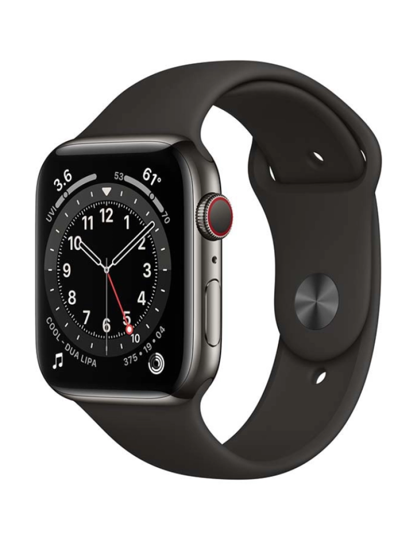 Apple - Apple Watch Series 6 44mm GPS + Cellular Stainless Steel case Mostrador: Pulseira Cinza: Sport Black Grau B