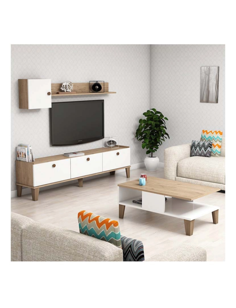 ASR - Conjunto de móveis de sala de estar branco carvalho