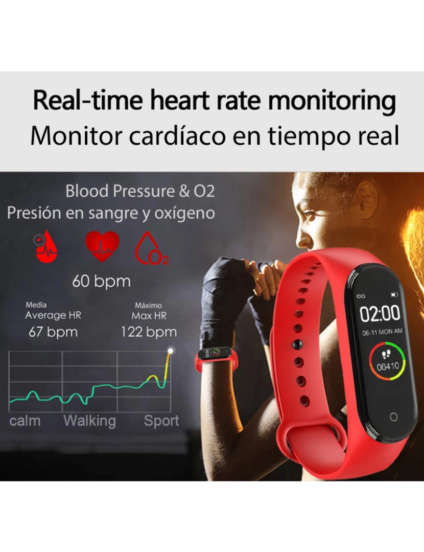 imagem de DAM. Pulseira inteligente AK-M4 Bluetooth com monitor de frequência cardíaca, monitor de pressão arterial e modo multiesportivo3