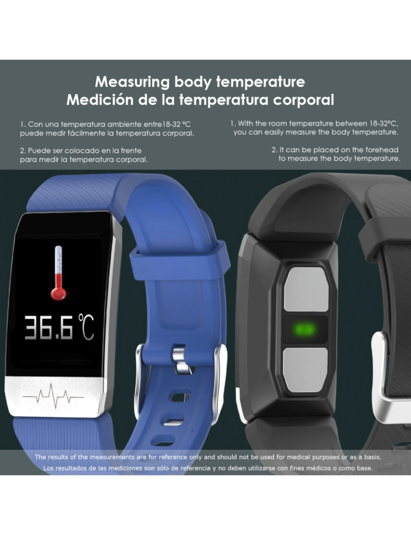 imagem de DAM. Pulseira inteligente F112 com medição de temperatura corporal, eletrocardiograma, pressão arterial e O22