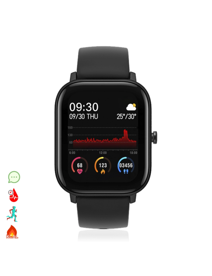 imagem de DAM. Smartwatch AK-P8 com monitoramento de frequência cardíaca, pressão arterial, oxigênio no sangue, modo multiesportivo e notificações.1