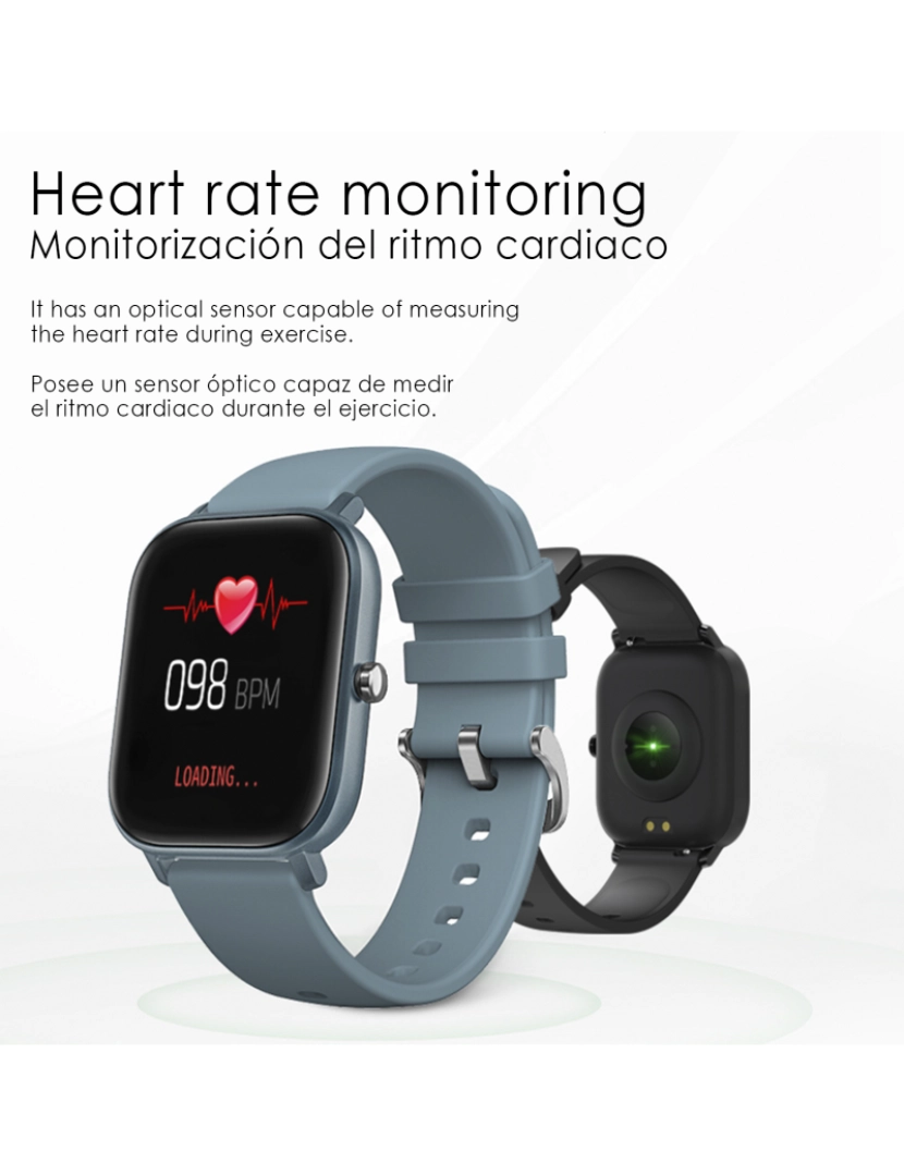 imagem de DAM. Smartwatch AK-P8 com monitoramento de frequência cardíaca, pressão arterial, oxigênio no sangue, modo multiesportivo e notificações.2