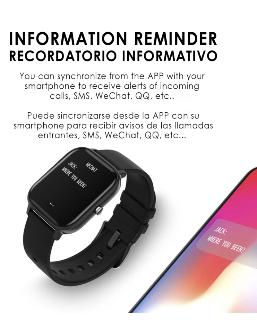 imagem de DAM. Smartwatch AK-P8 com monitoramento de frequência cardíaca, pressão arterial, oxigênio no sangue, modo multiesportivo e notificações.4