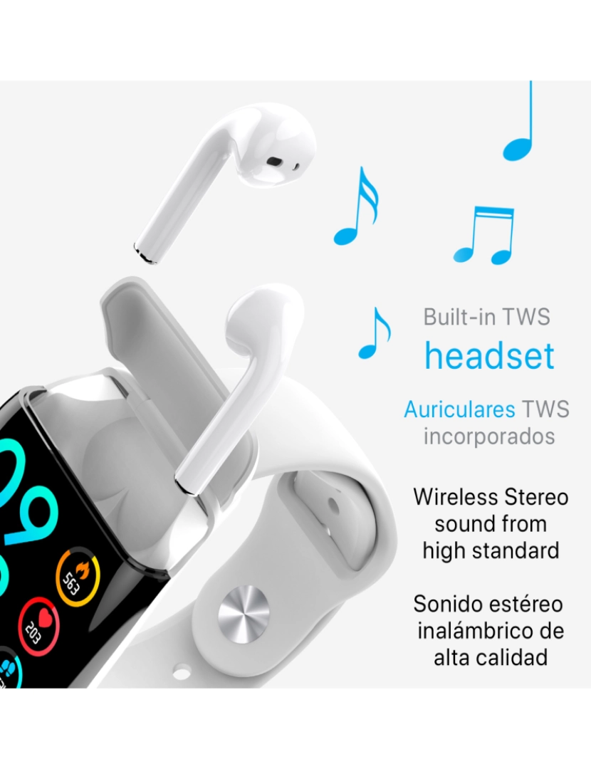 imagem de DAM. Pulseira inteligente multiesportiva G36 com fones de ouvido TWS 5.1 integrados7