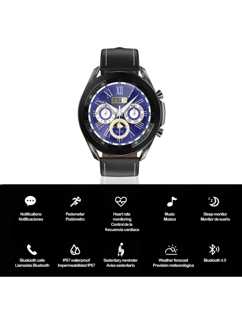 imagem de DAM. Smartwatch W3 com monitor de oxigênio no sangue, 5 modos esportivos, notificações com mensagens na tela. Pulseira de couro.2