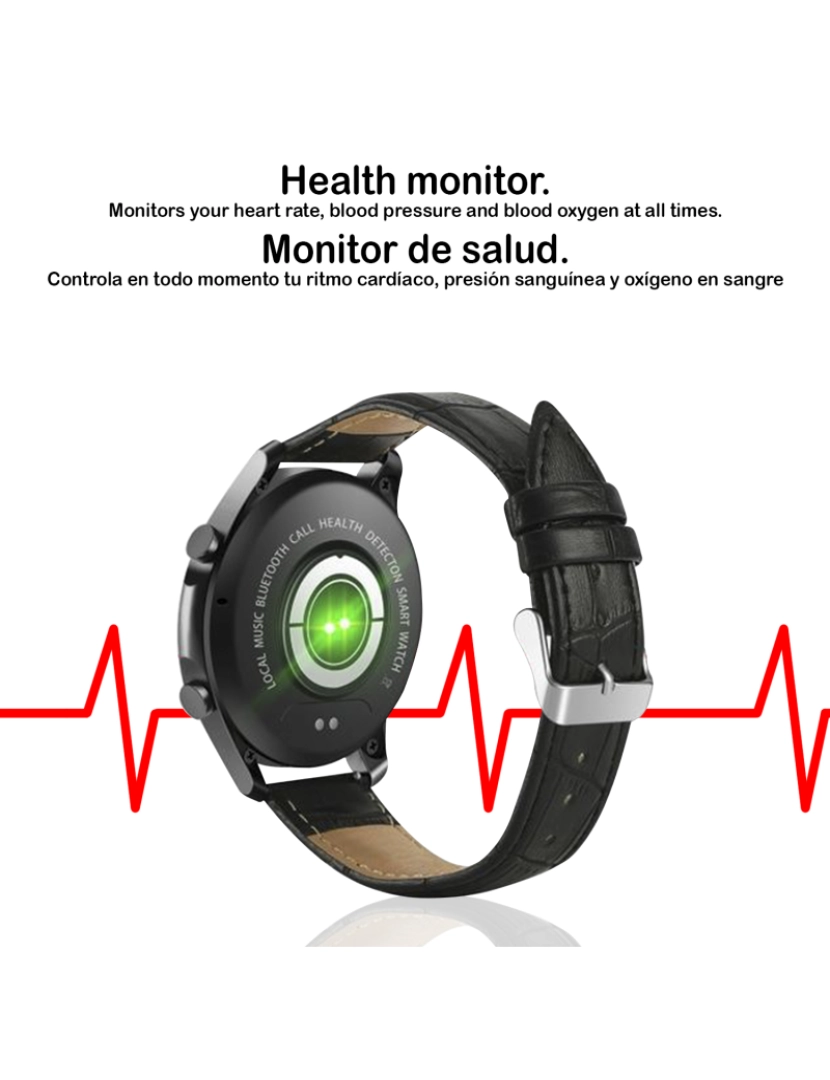 imagem de DAM. Smartwatch W3 com monitor de oxigênio no sangue, 5 modos esportivos, notificações com mensagens na tela. Pulseira de couro.3