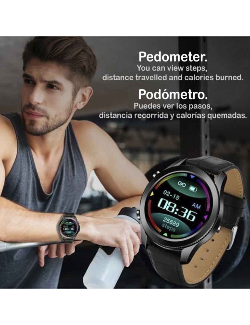 imagem de DAM. Smartwatch W3 com monitor de oxigênio no sangue, 5 modos esportivos, notificações com mensagens na tela. Pulseira de couro.4