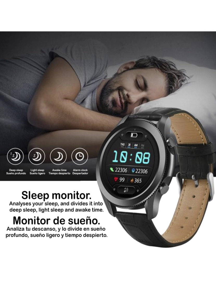 imagem de DAM. Smartwatch W3 com monitor de oxigênio no sangue, 5 modos esportivos, notificações com mensagens na tela. Pulseira de couro.5