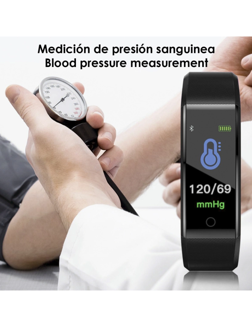 imagem de DAM. Pulseira inteligente ID115 Plus com termômetro, monitor cardíaco, pressão arterial e oxigênio.5