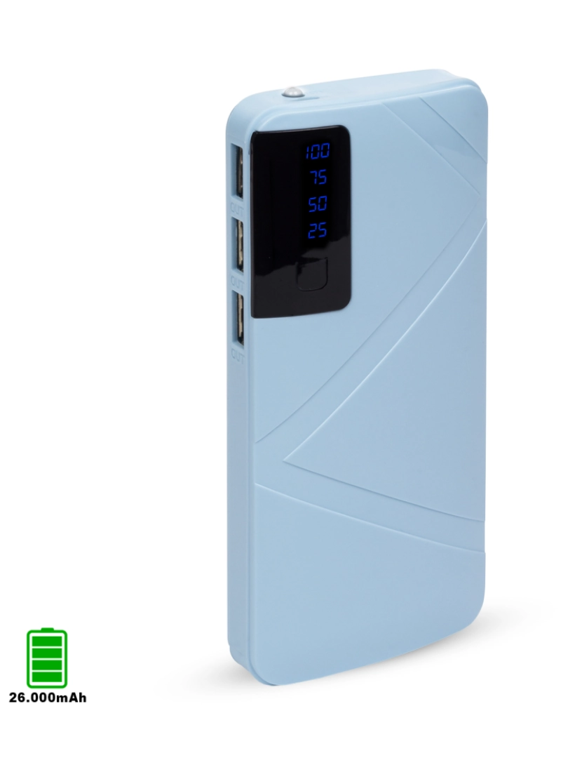 DAM - DAM. Powerbank R8 de 26.000mAh com indicador de porcentagem de carga, saída USB tripla de 1A.