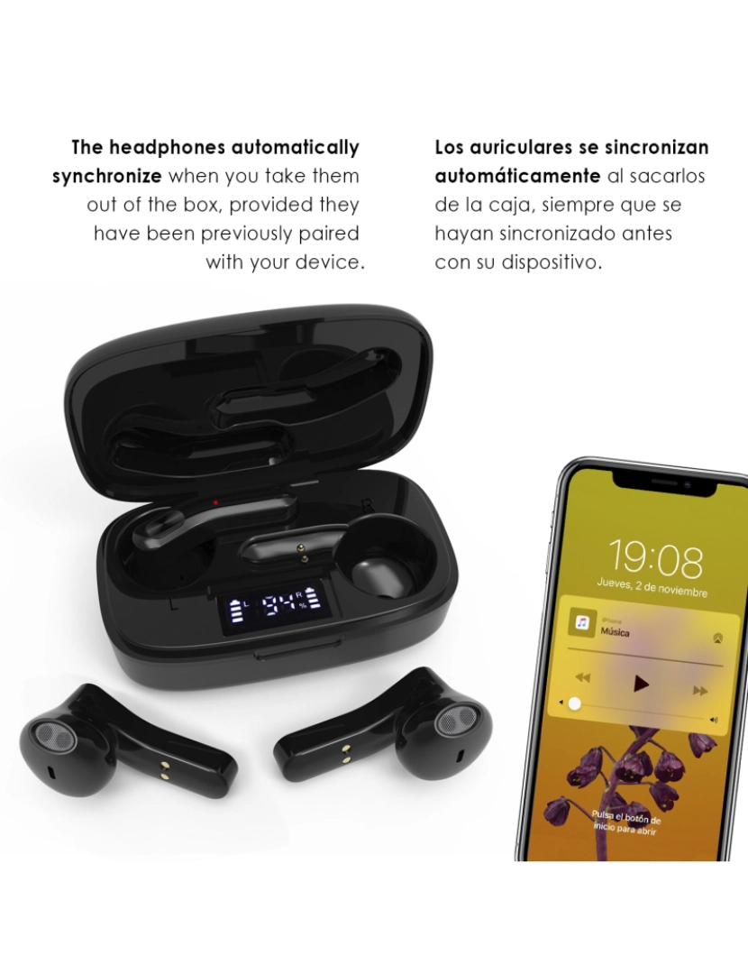 imagem de DAM. Fones de ouvido TWS H22T Bluetooth 5.1 com display de carregamento. Caixa de 300 mah + fones de ouvido com 30 mah.3