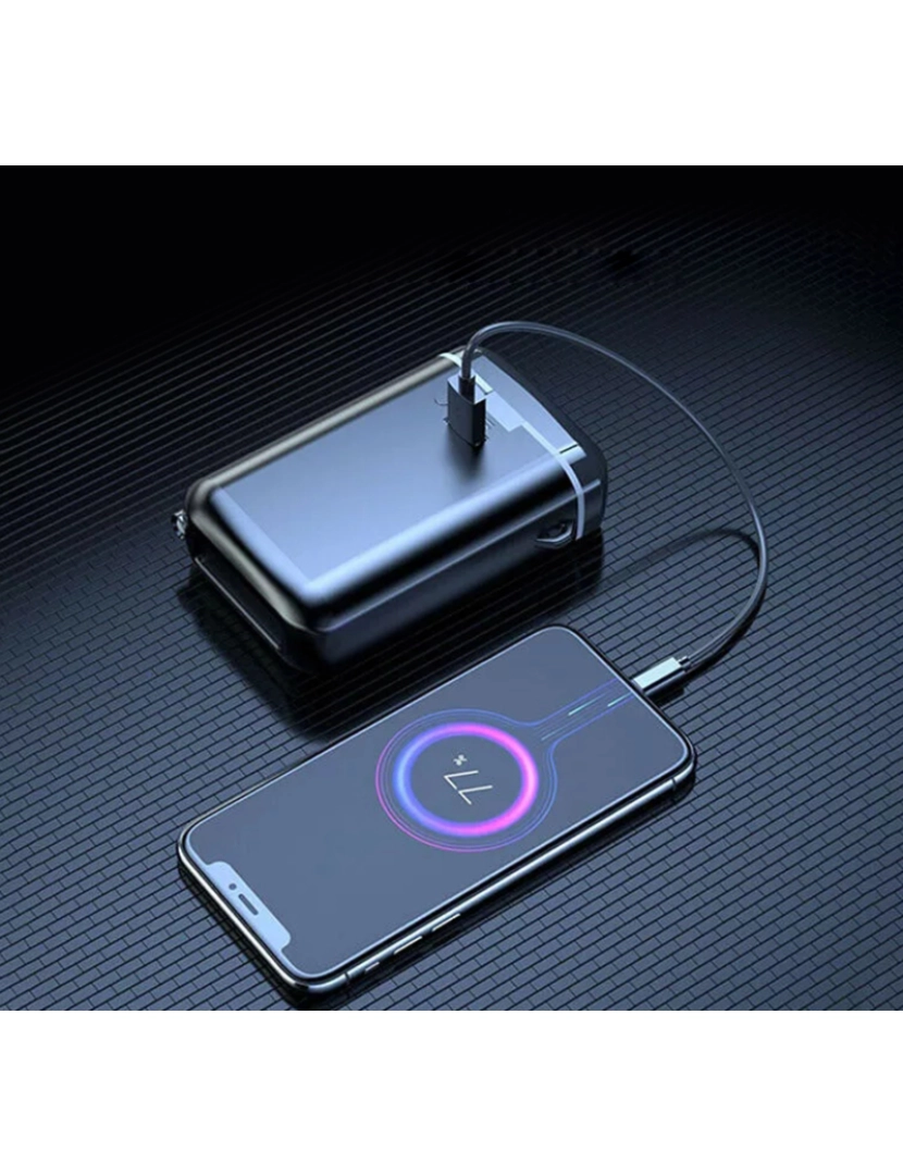 imagem de DAM. Fones de ouvido TWS M7, Bluetooth 5.1, controle por toque. Base de carregamento de 4000mAh com powerbank USB, lanterna e tela indicadora de carga.5