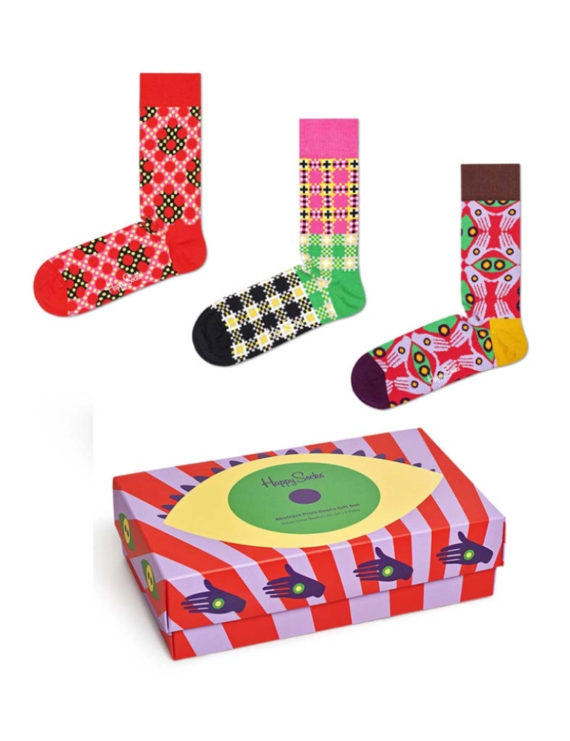 Happy Socks - Conjunto de 3 meias com estampa abstrata para presente