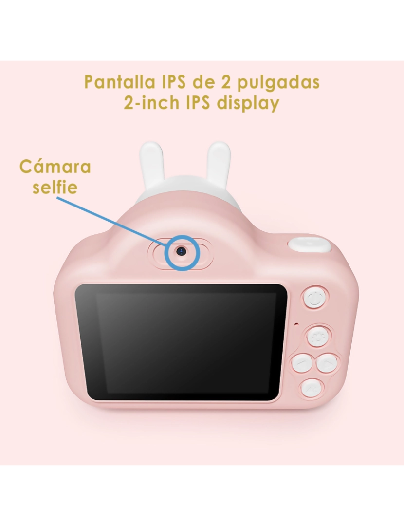 imagem de DAM. Câmera infantil A1 para fotos e vídeos. Projeto sapo. 20 mpx e vídeo HD. Câmera traseira para selfies.5