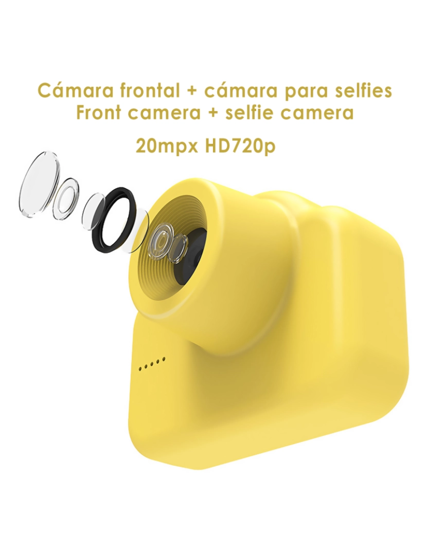 imagem de DAM. Câmera infantil A1 para fotos e vídeos. Projeto de patinho. 20 mpx e vídeo HD. Câmera traseira para selfies.4