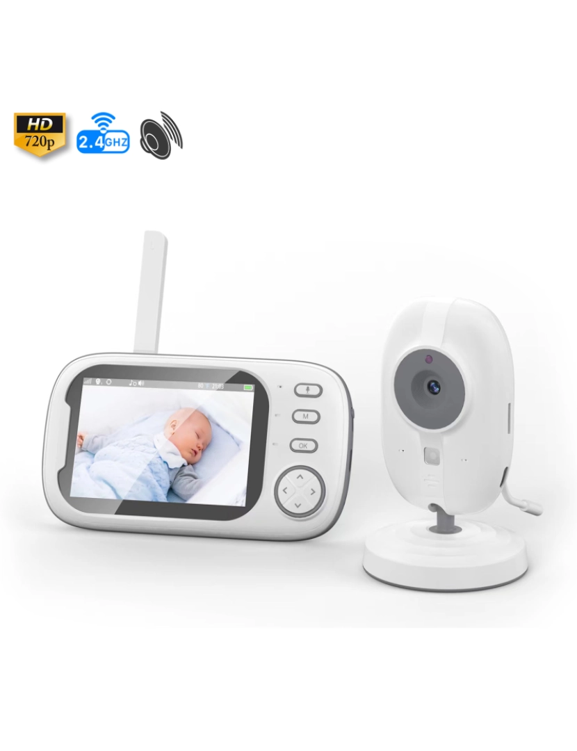 DAM - DAM. VB603 Pro Baby Monitor Câmera HD 720P, com tela independente de 3,5. Detecção de movimento e temperatura, comunicação bidirecional.