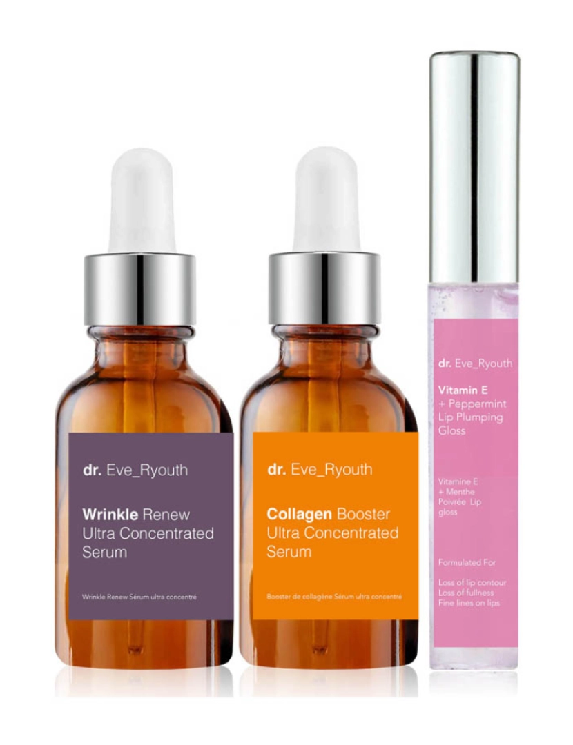 Dr. Eve Ryouth - Collagen Booster Sérum Ultra Concentrado 15ml + Wrinkle Renew Sérum Ultra Concentrado 15ml + Vitamina E e Peppirment Lip Plumps 8ml